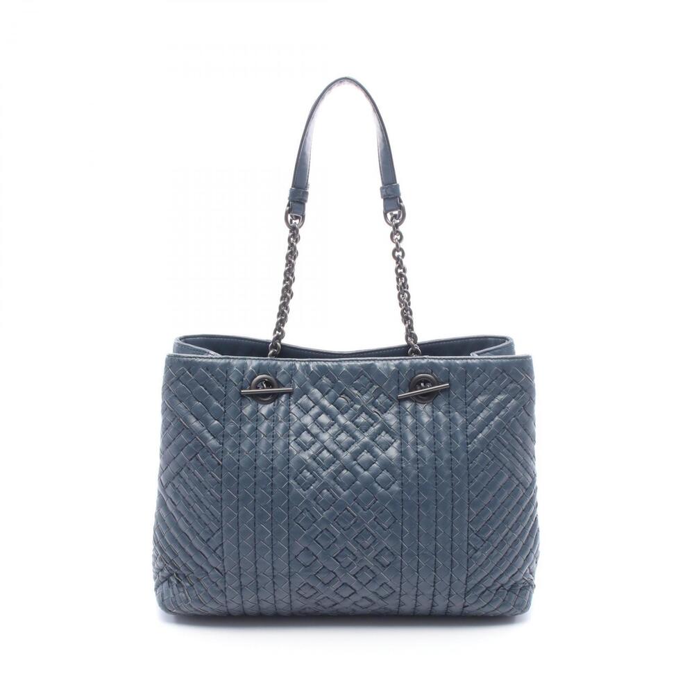 Bottega Veneta Intrecciato Shoulder Bag Leather Navy Blue